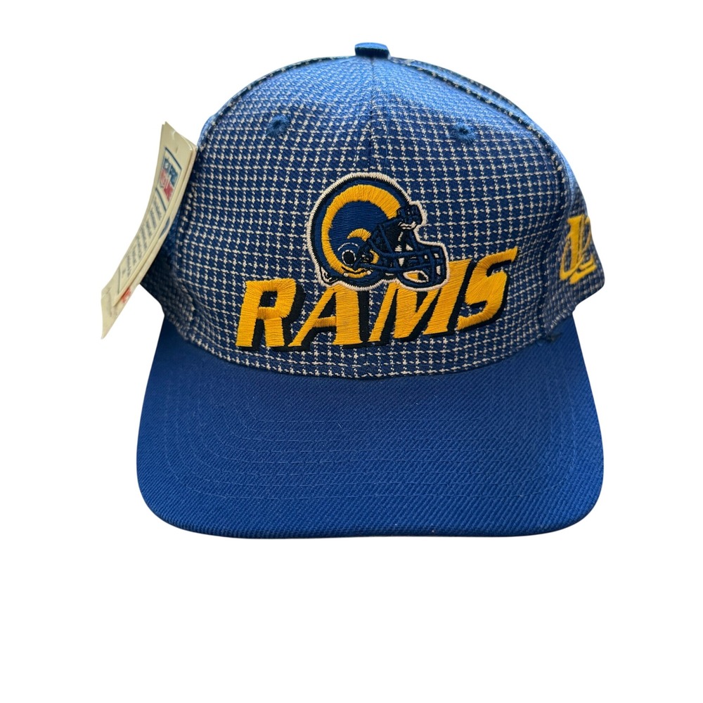 Vintage Los Angeles Rams NFL Pro Line Snapback Hat Blue Check Pattern NWT 90s